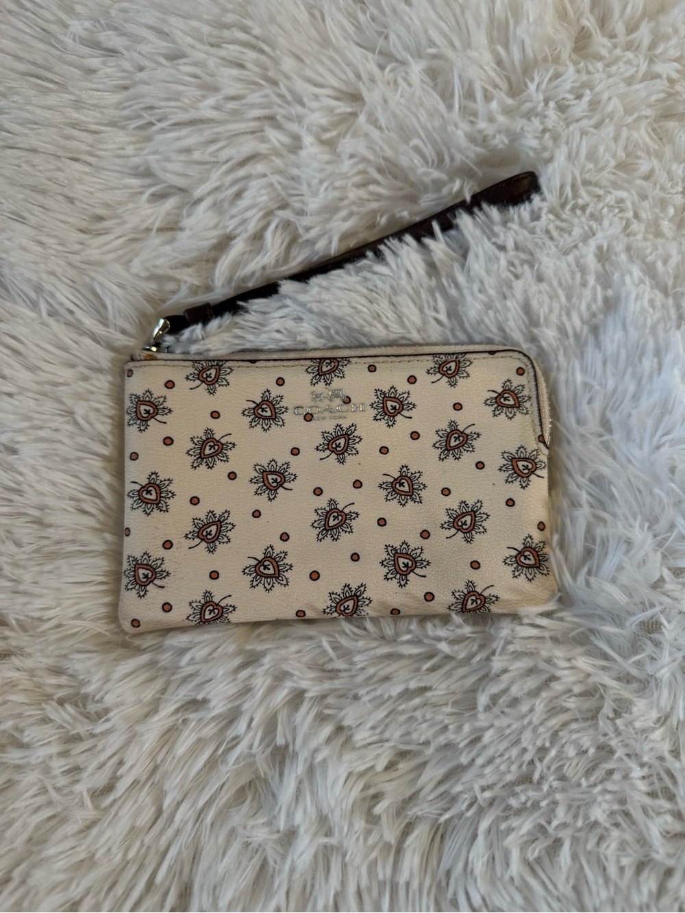 Coach Cream Paisley Floral Print Corner Zip Wallet Wristlet